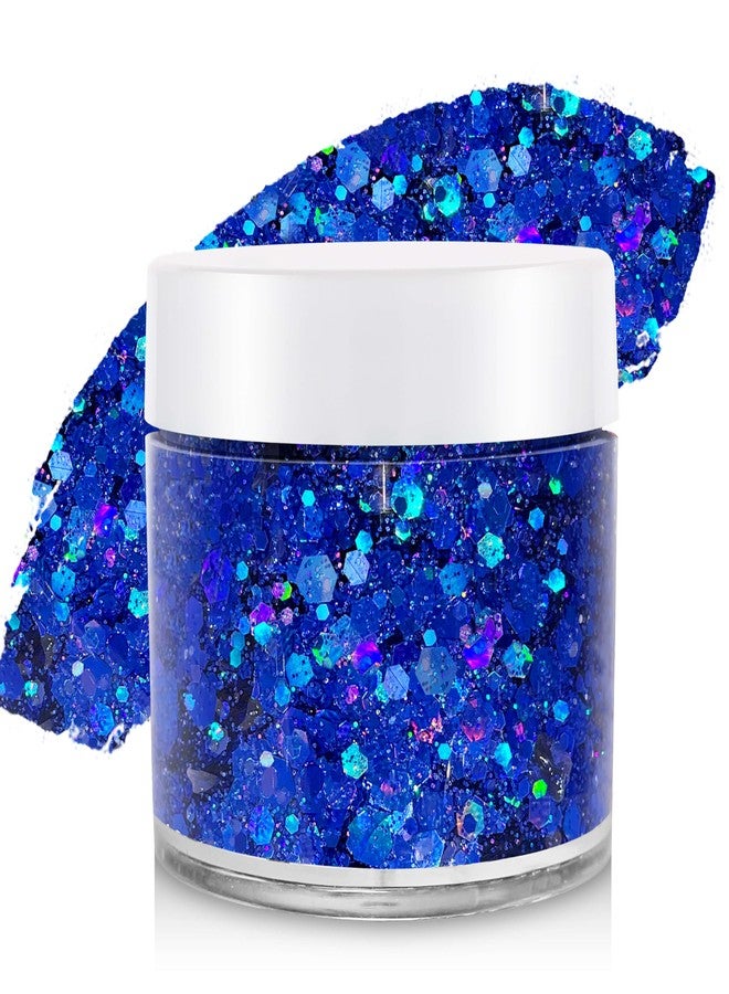 Paminify 4th of July Blue Face Hair Glitter,Holographic Royal Blue Cheer Body Glitter Gel,Patriotic Accessories for Independence Day,Fourth of July Outfits for Women,Rave Festival Makeup - Image 1