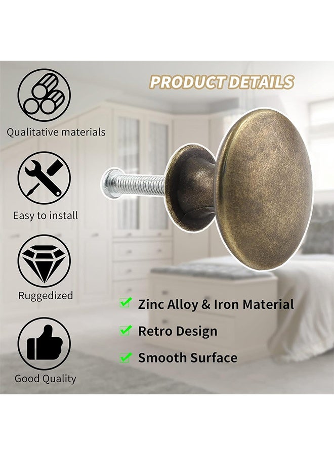 12 Pcs Vintage Antique Bronze Knobs Handle Pulls 30mm Brass Round Knobs for Cabinet Drawer Kitchen Bathroom Cupboard Home Office Furniture (Yellow Bronze) - Image 2