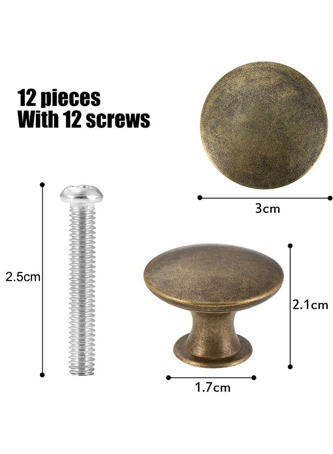 12 Pcs Vintage Antique Bronze Knobs Handle Pulls 30mm Brass Round Knobs for Cabinet Drawer Kitchen Bathroom Cupboard Home Office Furniture (Yellow Bronze) - Image 4