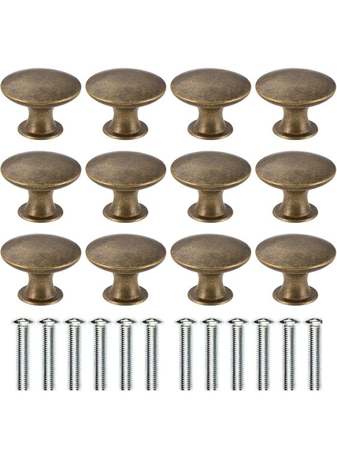 12 Pcs Vintage Antique Bronze Knobs Handle Pulls 30mm Brass Round Knobs for Cabinet Drawer Kitchen Bathroom Cupboard Home Office Furniture (Yellow Bronze) - Image 1