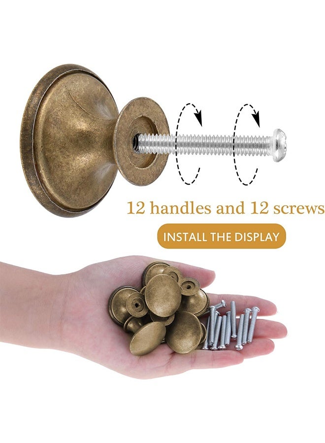 12 Pcs Vintage Antique Bronze Knobs Handle Pulls 30mm Brass Round Knobs for Cabinet Drawer Kitchen Bathroom Cupboard Home Office Furniture (Yellow Bronze) - Image 5