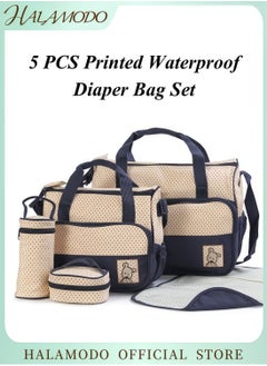 HALAMODO 5-Piece Waterproof Diaper Bag Set Including Large and Medium Tote Bags Bottle Bag Changing Mat Perfect for Mom’s Travel and Daily Use Practical Fashionable Design  - Image 1
