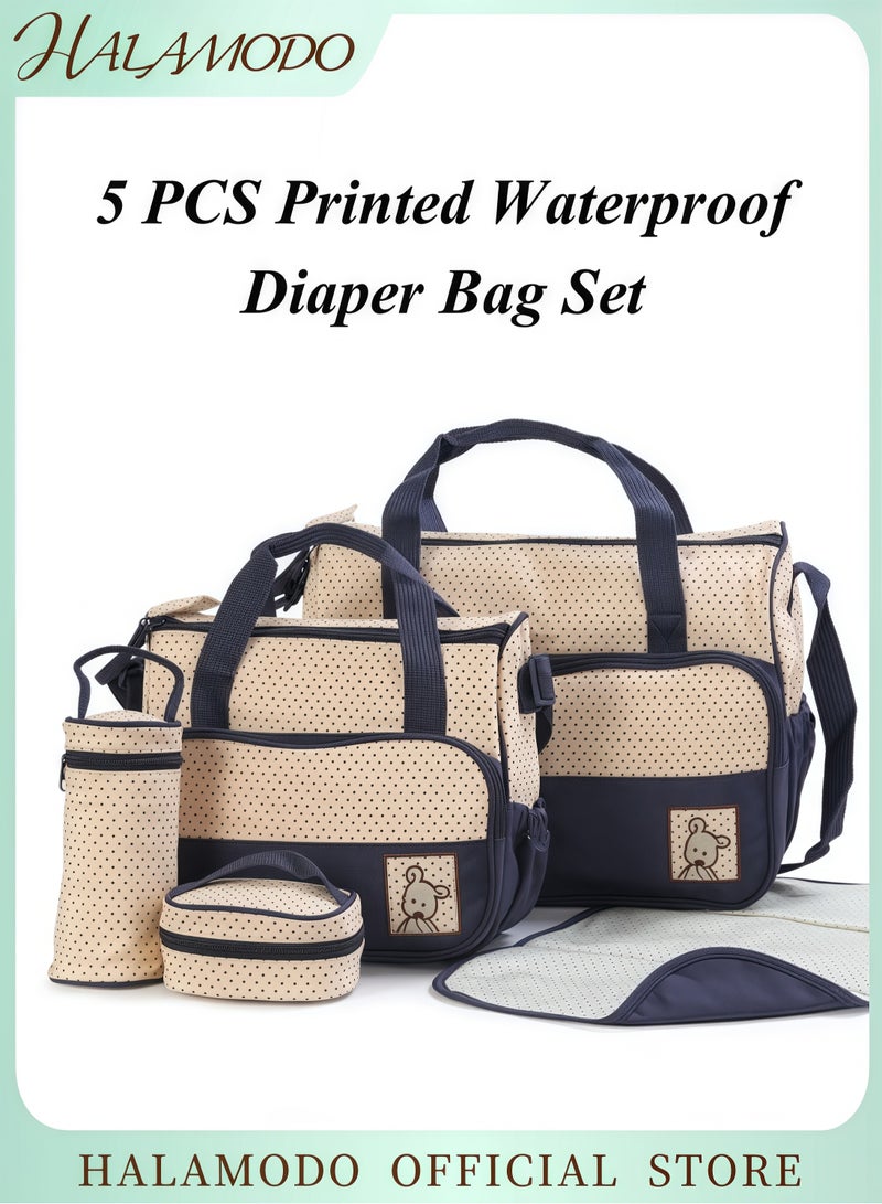 HALAMODO 5-Piece Waterproof Diaper Bag Set Including Large and Medium Tote Bags Bottle Bag Changing Mat Perfect for Mom’s Travel and Daily Use Practical Fashionable Design - Image 1