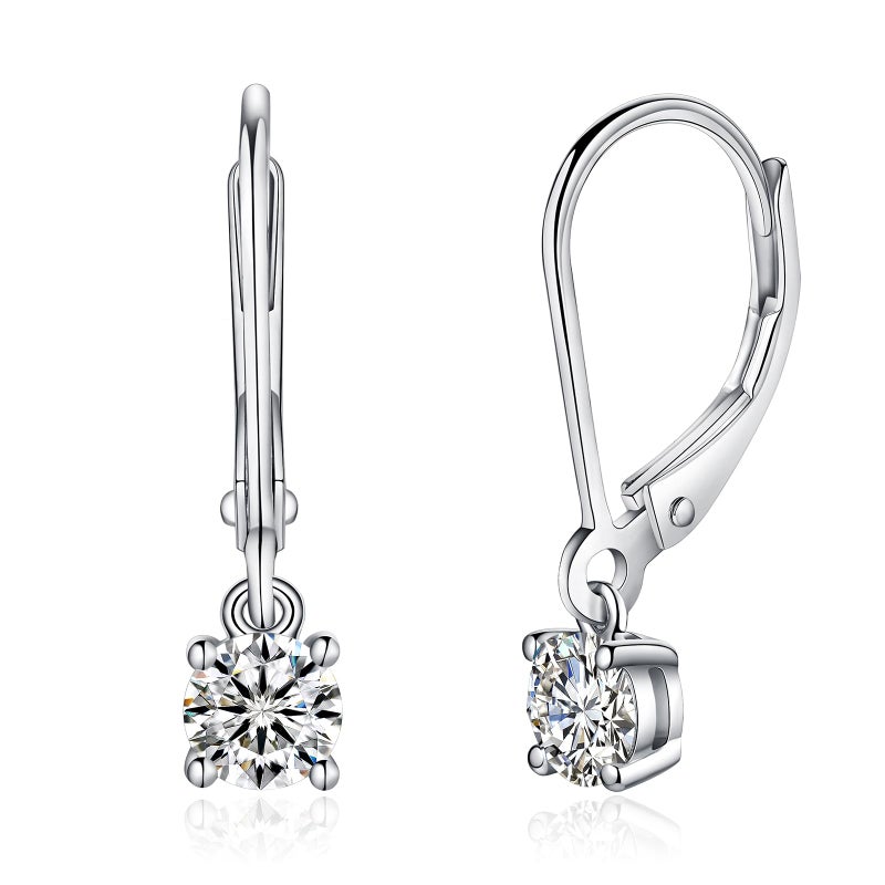 IMOLOVE Moissanite Leverback Drop Earrings for Women, Dangle Earrings 925 Sterling Silver with 18K White Gold Plated, Delicate Wedding Jewelry Gifts 1CT - Image 1