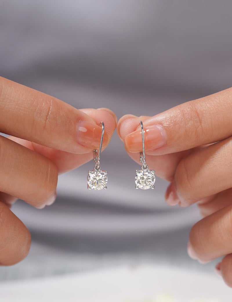 IMOLOVE Moissanite Leverback Drop Earrings for Women, Dangle Earrings 925 Sterling Silver with 18K White Gold Plated, Delicate Wedding Jewelry Gifts 1CT - Image 3