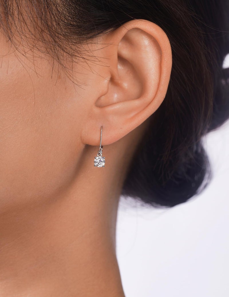 IMOLOVE Moissanite Leverback Drop Earrings for Women, Dangle Earrings 925 Sterling Silver with 18K White Gold Plated, Delicate Wedding Jewelry Gifts 1CT - Image 4