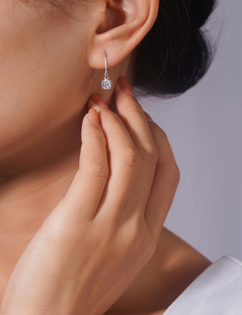 IMOLOVE Moissanite Leverback Drop Earrings for Women, Dangle Earrings 925 Sterling Silver with 18K White Gold Plated, Delicate Wedding Jewelry Gifts 1CT - Image 5