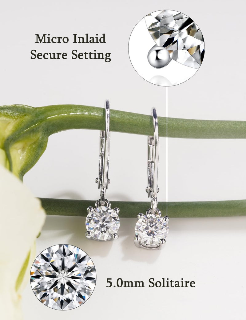 IMOLOVE Moissanite Leverback Drop Earrings for Women, Dangle Earrings 925 Sterling Silver with 18K White Gold Plated, Delicate Wedding Jewelry Gifts 1CT - Image 2