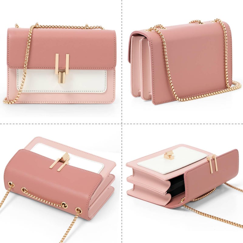 TOP BAND Crossbody Bags for Women Cute Faux Leather Trendy Cross Body Bag Purses for Women Small Multi Color Designer Handbags Womens Purse Satchel Chain Strap Ladies Shoulder Bag Dark Pink White - Image 2