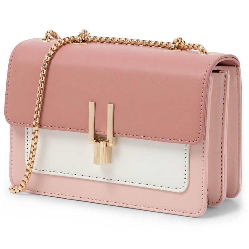 TOP BAND Crossbody Bags for Women Cute Faux Leather Trendy Cross Body Bag Purses for Women Small Multi Color Designer Handbags Womens Purse Satchel Chain Strap Ladies Shoulder Bag Dark Pink White - Image 1