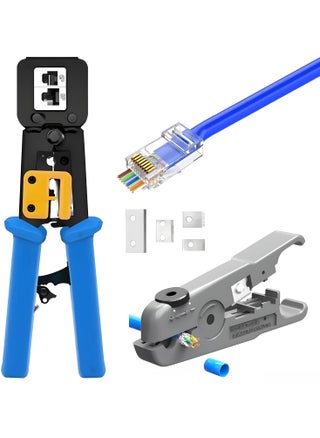 XIKKART Professional RJ45 Crimp PassThrough Cat5 Cat5e Cat6 Heavy Duty Crimping Tool with Cable stripper Blue Network Cable Cutting Stripping Crimper Wire Stripper Wire Cutter - pzsku/Z34A828486556C0A936D2Z/45/1748244059/c3c9b532-b567-4407-b8b4-14fbb7134910