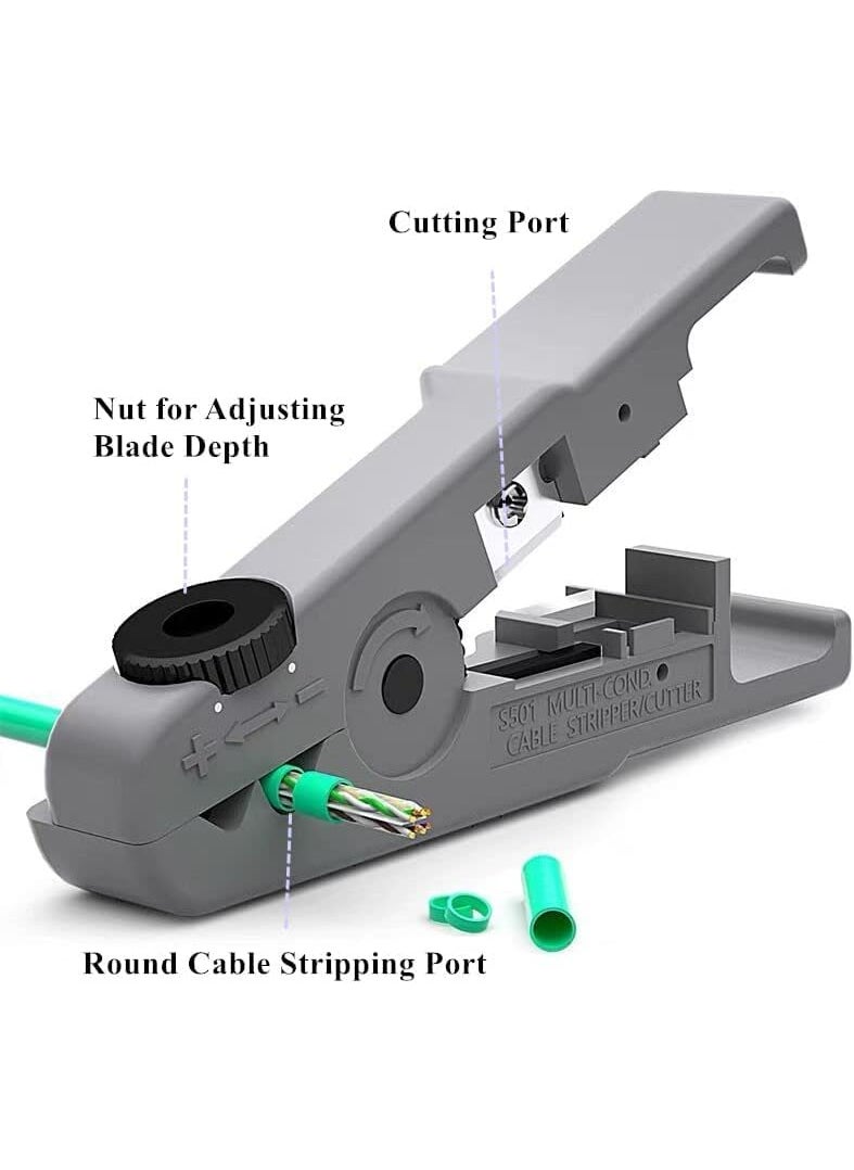 XIKKART Professional RJ45 Crimp PassThrough Cat5 Cat5e Cat6 Heavy Duty Crimping Tool with Cable stripper Blue Network Cable Cutting Stripping Crimper Wire Stripper Wire Cutter
