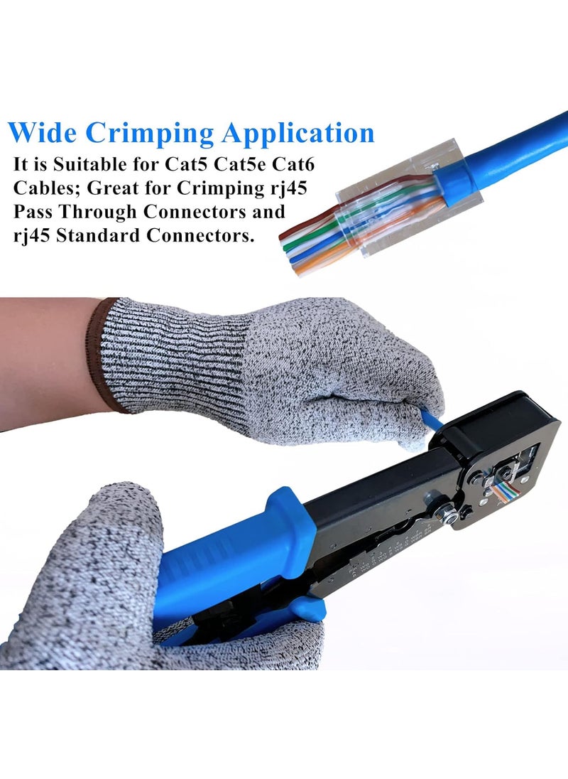 XIKKART Professional RJ45 Crimp PassThrough Cat5 Cat5e Cat6 Heavy Duty Crimping Tool with Cable stripper Blue Network Cable Cutting Stripping Crimper Wire Stripper Wire Cutter