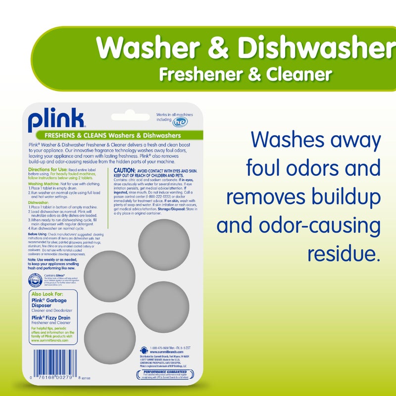 Plink Washer and Dishwasher Freshener and Cleaner, Prevents Residue, Removes Odors in Kitchen and Laundry Room Appliances, Septic-Friendly, Fresh Lemon Scent, 2 Packs of 4 Tablets - Image 2