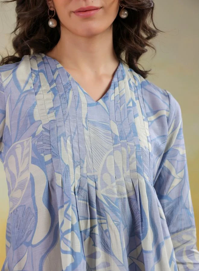 sanskrutihomes Sanskrutihomes All-Over Print V Neck Tunic and Trousers Co-Ords