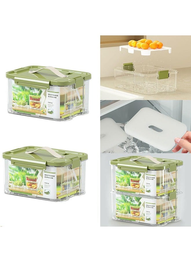 2 Pack Glass Food Storage Containers with Lids，Reusable Meal Prep Container， Stackable Fridge Organizer Box Airtight Food Storage Containers Keep Fruits Vegetables(2000ML)