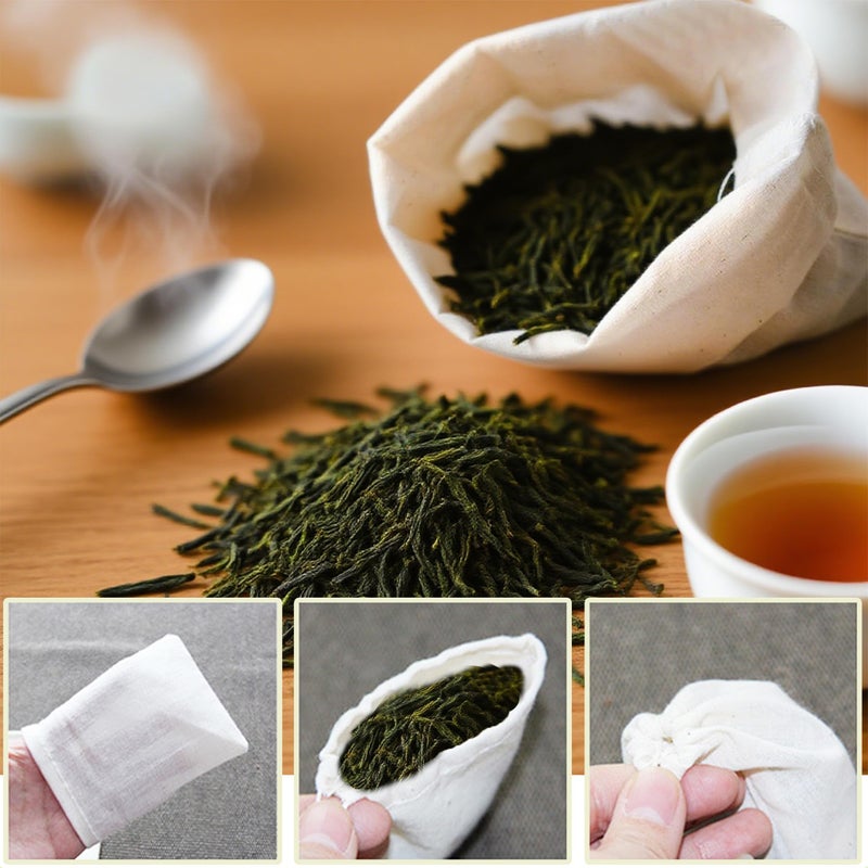 Brelixo 10 Pcs Spice Bags, Reusable Empty Tea Bags, Muslin Strainer Bags, Soup Bags for Cooking Natural Cotton Fine Mesh Cheesecloth Bags for Cold Brew Coffee(4 x3.2Inch) - Image 3