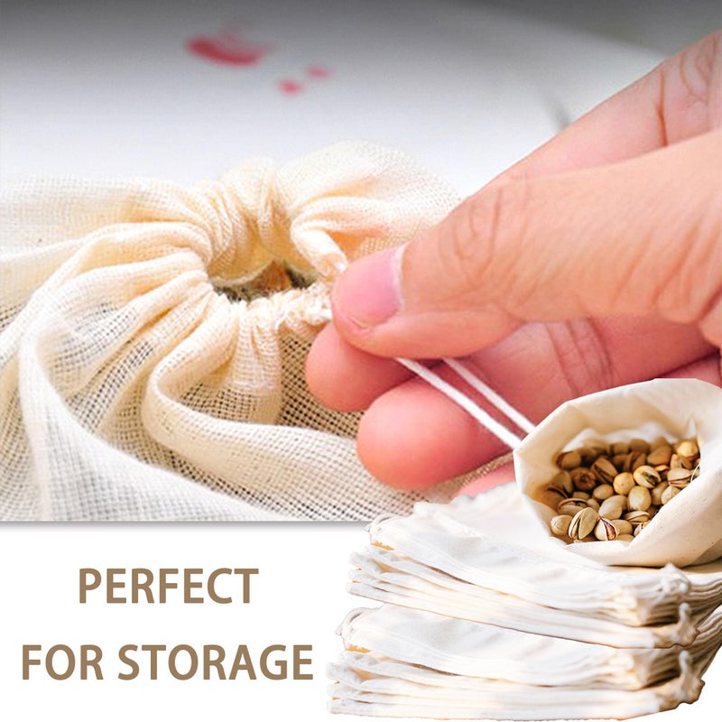 Brelixo 10 Pcs Spice Bags, Reusable Empty Tea Bags, Muslin Strainer Bags, Soup Bags for Cooking Natural Cotton Fine Mesh Cheesecloth Bags for Cold Brew Coffee(4 x3.2Inch) - Image 2