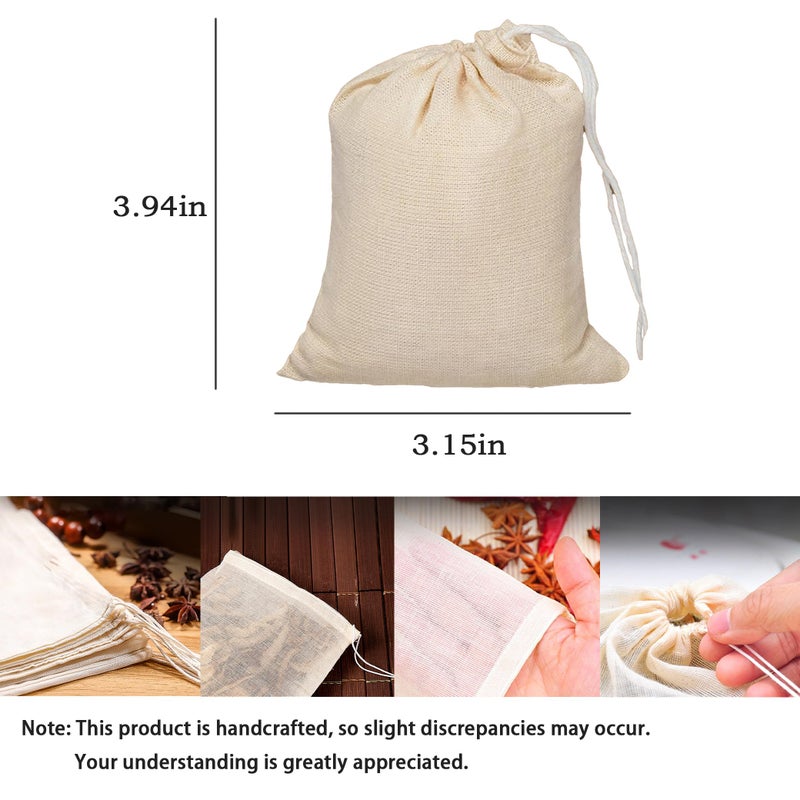 Brelixo 10 Pcs Spice Bags, Reusable Empty Tea Bags, Muslin Strainer Bags, Soup Bags for Cooking Natural Cotton Fine Mesh Cheesecloth Bags for Cold Brew Coffee(4 x3.2Inch) - Image 4