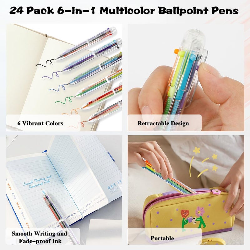 Bluckincle 24 Pack Multicolor Pen 0.5mm 6-in-1 Ballpoint Retractable Colored Pens for School Office Supplies Birthday Party Favors for Kids Teens Student Children Gift End of Year Gifts for Students Teacher - Image 3