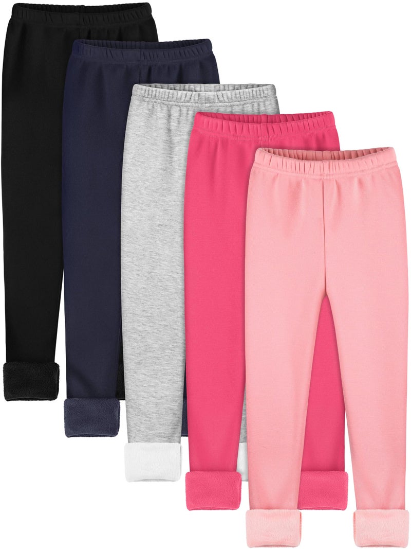 Resinta 5 Pack Girls Fleece Lined Leggings Winter Warm Soft Thermal Pants Full Length Multipack for Kids Cold Weather, Black, Grey, Pink, Hot Pink, Navy, 10-12 Years - Image 1
