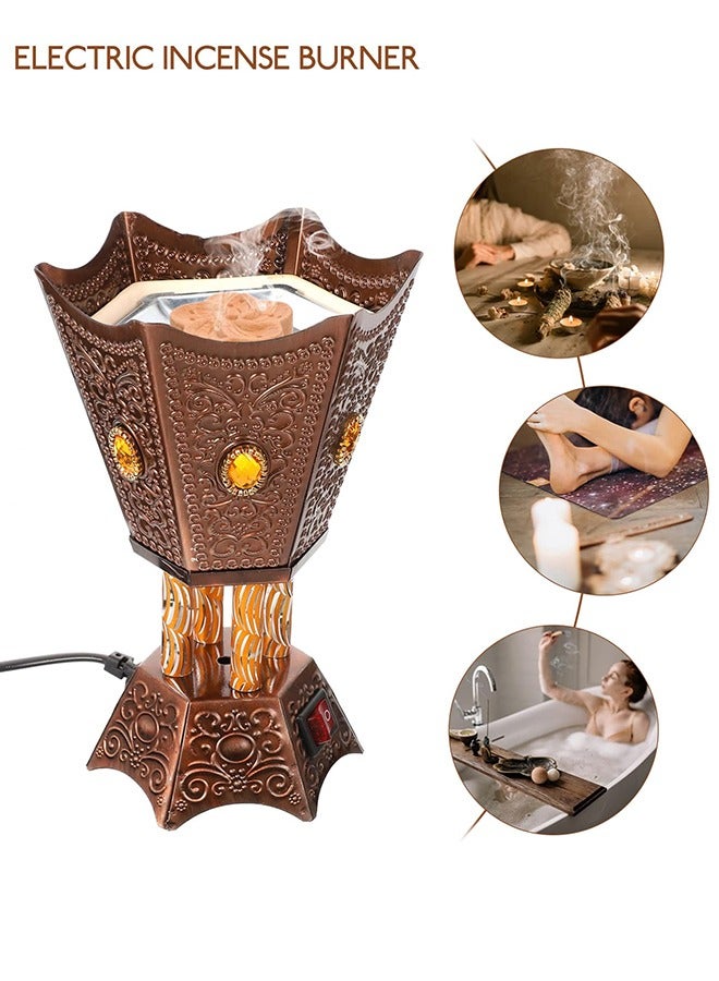 WF Electric Incense Burner Middle Eastern Style Tabletop Electric Censer Censer Metal Incense Burner for Home Office Yoga Spa Decor Copper (UK Plug) - Image 2