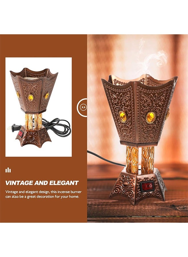 WF Electric Incense Burner Middle Eastern Style Tabletop Electric Censer Censer Metal Incense Burner for Home Office Yoga Spa Decor Copper (UK Plug) - Image 3