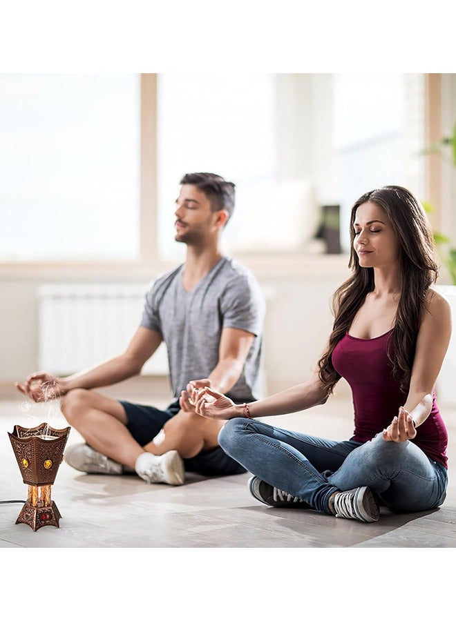 WF Electric Incense Burner Middle Eastern Style Tabletop Electric Censer Censer Metal Incense Burner for Home Office Yoga Spa Decor Copper (UK Plug) - Image 5