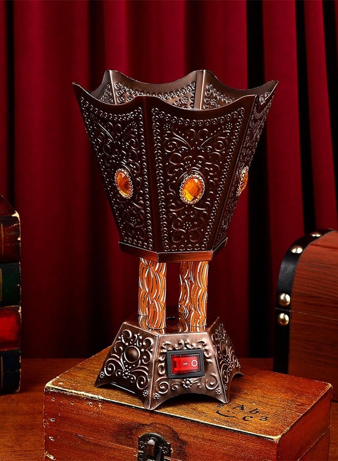 WF Electric Incense Burner Middle Eastern Style Tabletop Electric Censer Censer Metal Incense Burner for Home Office Yoga Spa Decor Copper (UK Plug) - Image 4