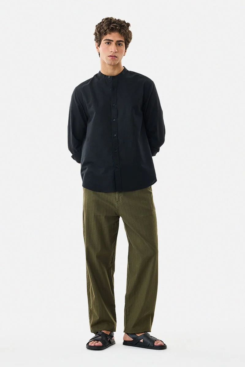 سنيتش قميص بياقة صينية من مزيج الكتان