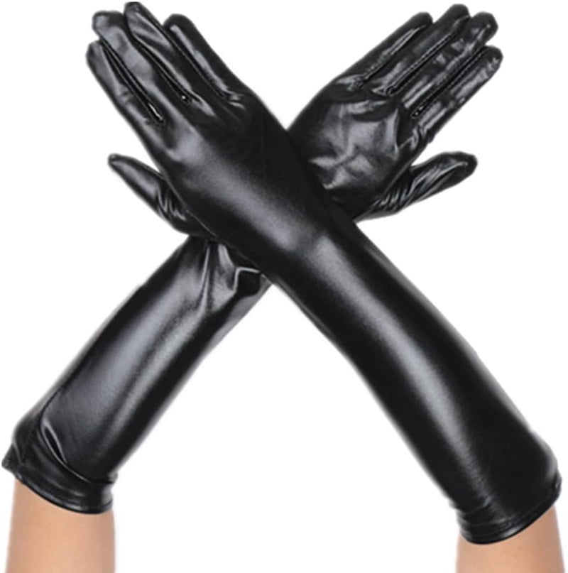 DreamHigh Women's 17" Long Metalic Satin Cosplay Finger Gloves - Image 1