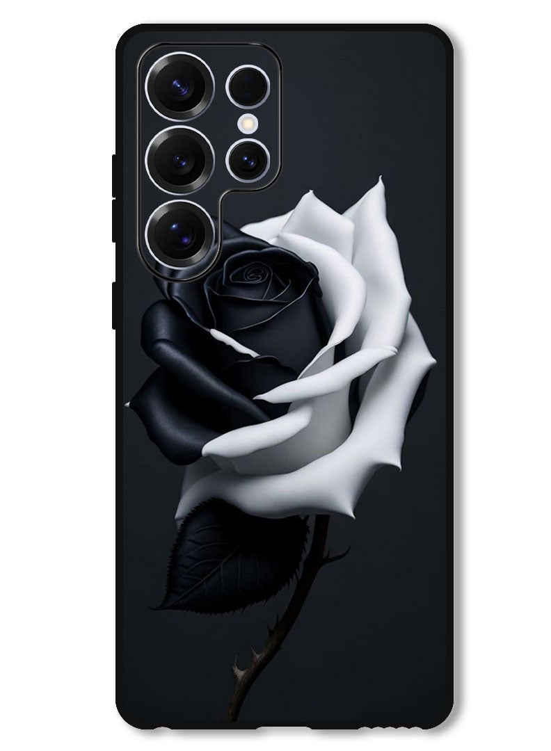 Theodor Protective Case Anti Scratch Shock Proof Bumper Cover For Samsung Galaxy S25 Ultra Black and White Rose - Image 1
