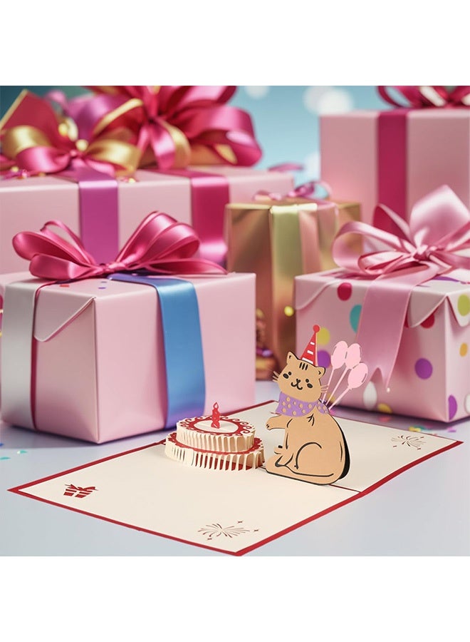 2-piece 3D Cat Design Birthday Cake Cards Paper Pop Up Birthday Cards Funny Birthday Gifts Handmade Greeting Cards for Cat Lovers,Greeting Cards for Mother's Day,Teacher's Day, Anniversary - Image 5