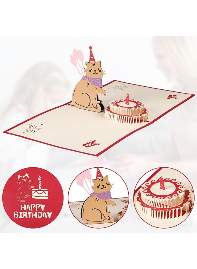 2-piece 3D Cat Design Birthday Cake Cards Paper Pop Up Birthday Cards Funny Birthday Gifts Handmade Greeting Cards for Cat Lovers,Greeting Cards for Mother's Day,Teacher's Day, Anniversary - Image 3