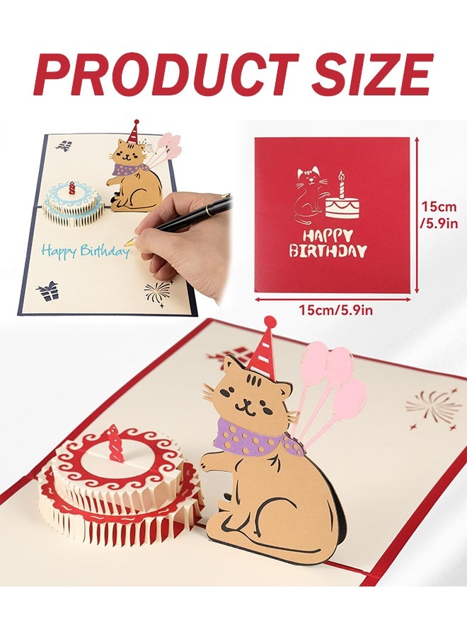 2-piece 3D Cat Design Birthday Cake Cards Paper Pop Up Birthday Cards Funny Birthday Gifts Handmade Greeting Cards for Cat Lovers,Greeting Cards for Mother's Day,Teacher's Day, Anniversary - Image 4