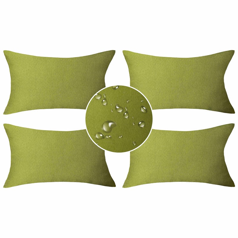 Demetex 12x20 Outdoor Pillow Covers Set of 4 Green Decorative Pillowcase Lumbar Waterproof Throw Pillows for Couch Bed Summer Decorations 12 x 20 Inch Grass Green