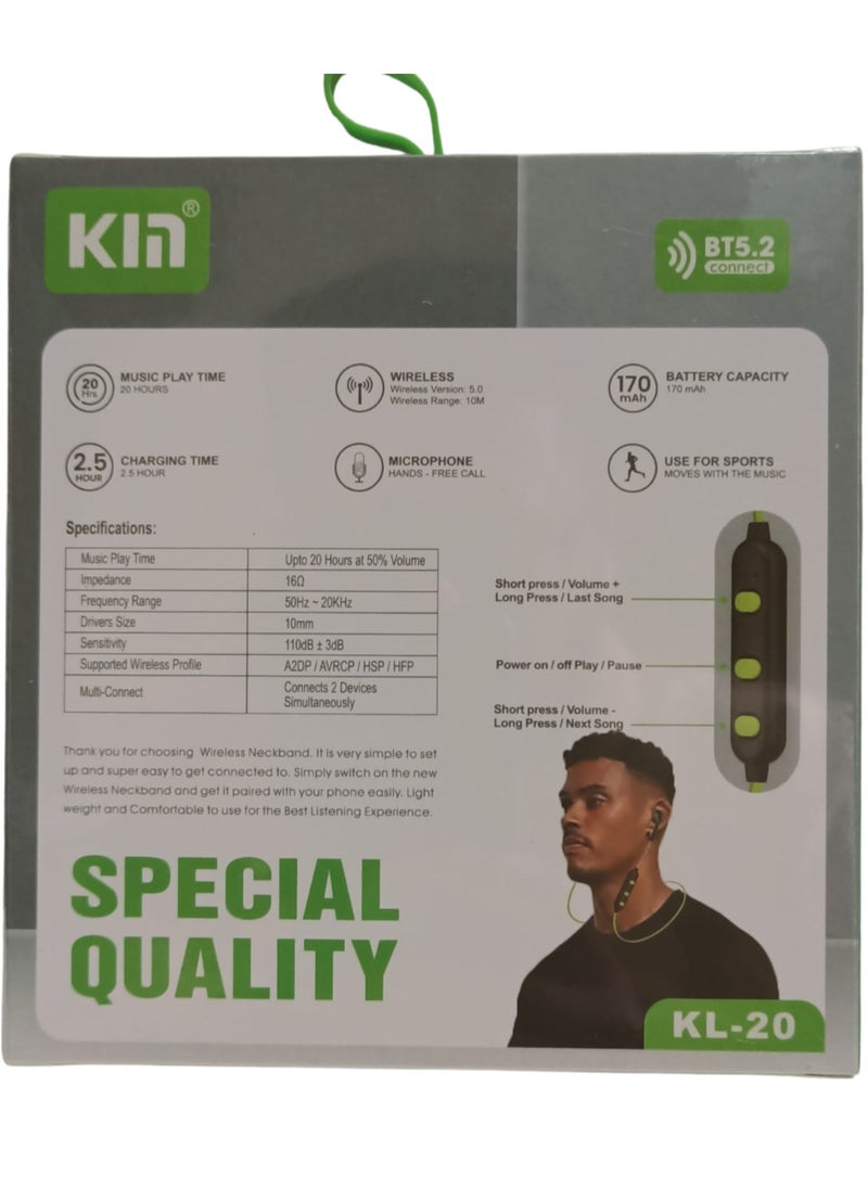 KIN Kin Hi-Fi Wireless Headphone KL- 20 Black-Green  - Image 2