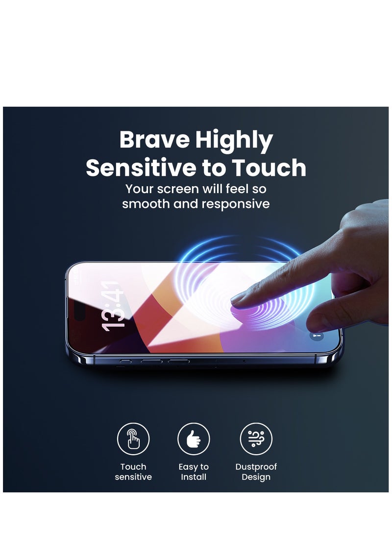 Brave - iPhone 15 Pro Max Privacy Screen Protector 6.7 inch, [Full Coverage & Military Grade Shatterproof] Anti Spy 9H Tempered Glass Screen Protector [Longest Durable] Easy Installation, Case Friendly, Black - Image 1