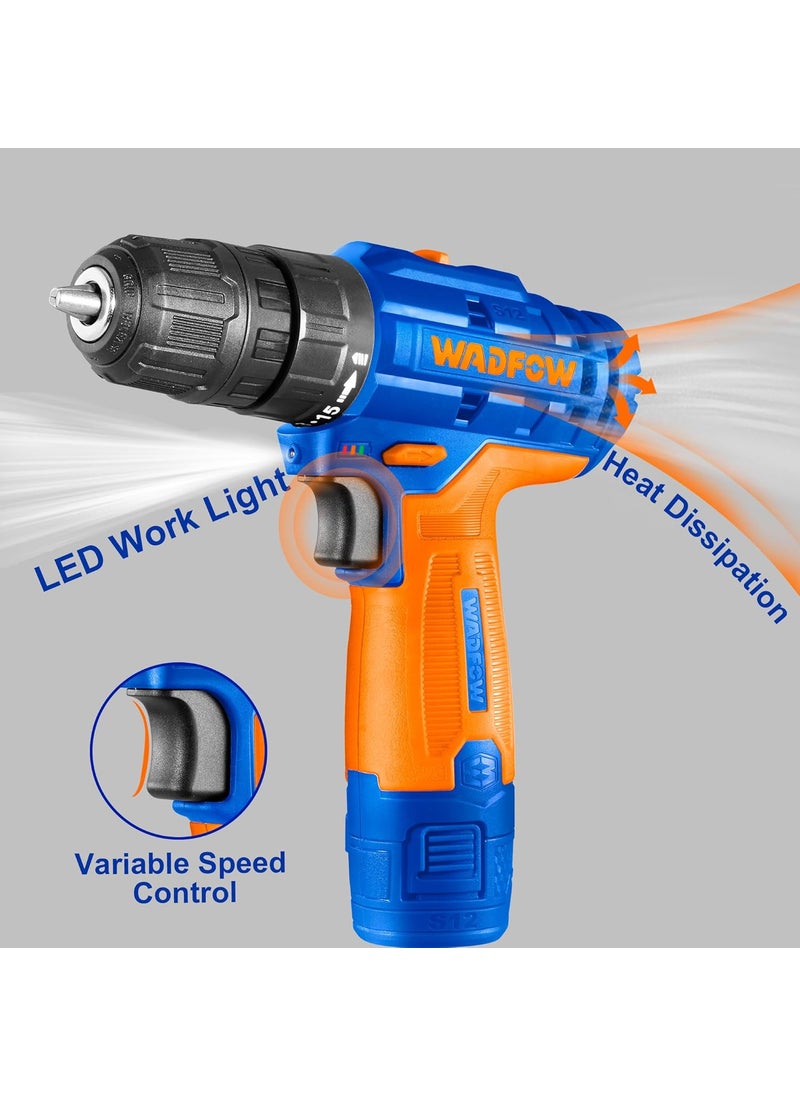 WADFOW WADFOW Cordless Drill Machine 12V LithiumIon Drill Machine 20Nm 0810Mm 151 Torque 2 Speed Gear Drill Machine For Home Use With 2 Pcs Batterie Usb Charge Cable Green  - Image 3