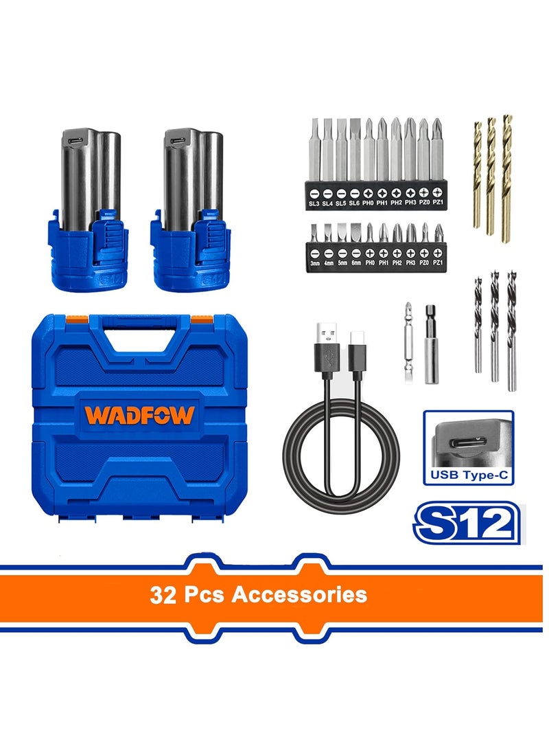WADFOW WADFOW Cordless Drill Machine 12V LithiumIon Drill Machine 20Nm 0810Mm 151 Torque 2 Speed Gear Drill Machine For Home Use With 2 Pcs Batterie Usb Charge Cable Green  - Image 5