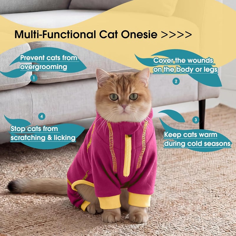 ROZKITCH Cat Onesie, Jumpsuit Cat Bodysuit Post Surgery Full Body Coverage Onesie After Surgery Female Stopping Pet from Scratching or Licking Rosered S - Image 4