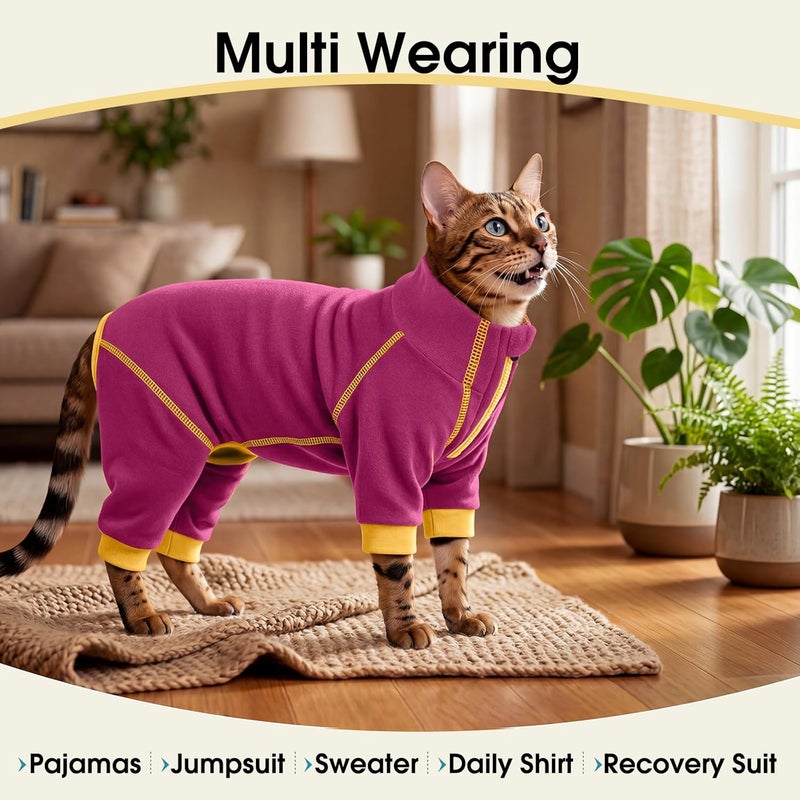ROZKITCH Cat Onesie, Jumpsuit Cat Bodysuit Post Surgery Full Body Coverage Onesie After Surgery Female Stopping Pet from Scratching or Licking Rosered S - Image 5