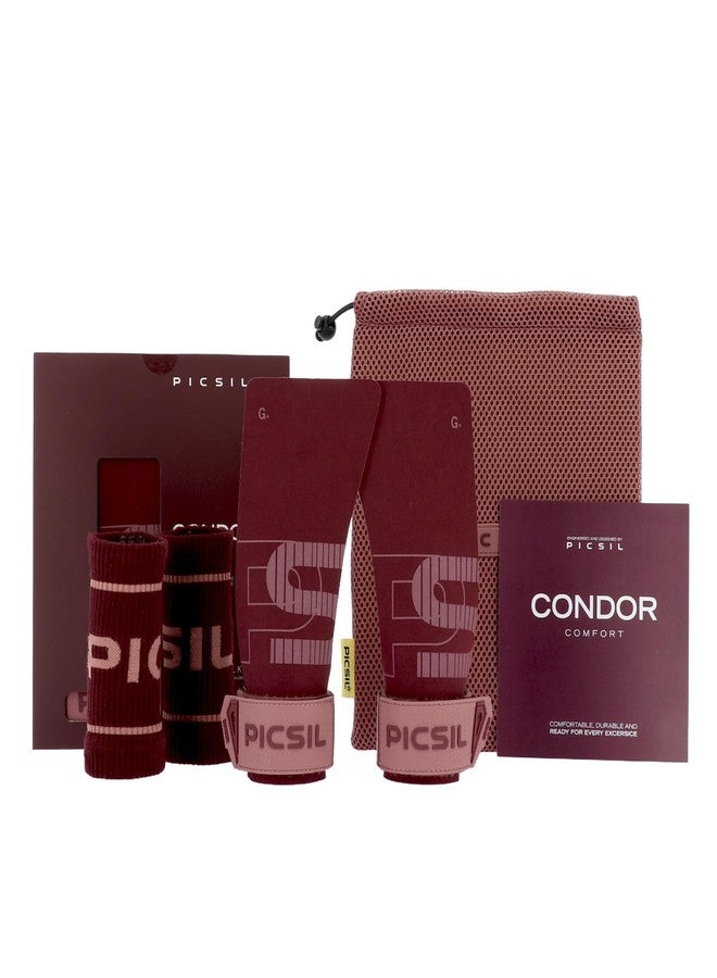 مقابض PICSIL Condor، مقابض جلدية بدون ثقوب، حماية وراحة معززة، مقابض لليدين مناسبة للجمباز، والتدريب المتقاطع، وتمارين السحب، ورفع الأثقال، تمنع ظهور البثور والتمزقات (لون عنابي، G+) - Image 1