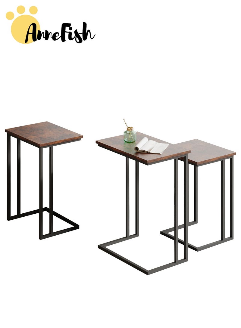 AnneFish 3Pcs C-Shaped Coffee Service Table Set Sofa Side Nesting Table End Table For Home Living Room Bedroom Small Coffee Table Couch Table Metal Frame Easy Assembly  - Image 1