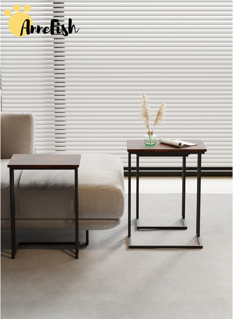 AnneFish 3Pcs C-Shaped Coffee Service Table Set Sofa Side Nesting Table End Table For Home Living Room Bedroom Small Coffee Table Couch Table Metal Frame Easy Assembly  - Image 3