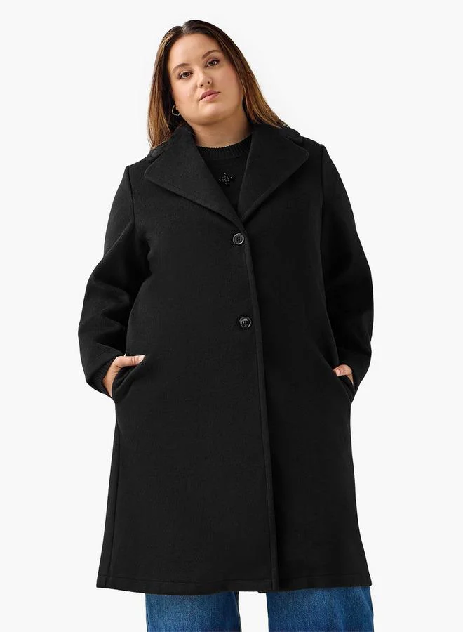 Ulla Popken Ulla Popken Longline Polyester Blend Coat with Notch Lapel