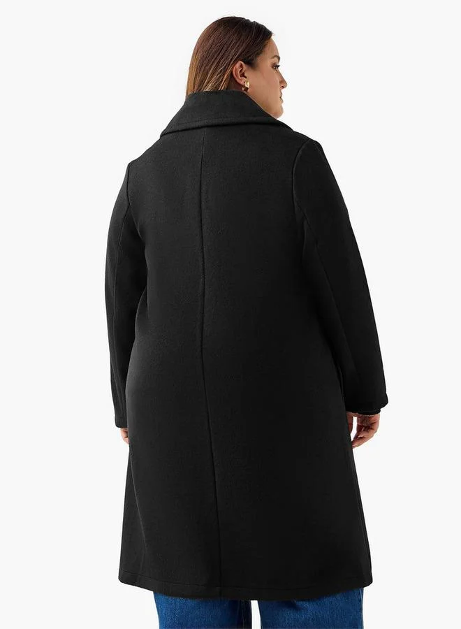 Ulla Popken Ulla Popken Longline Polyester Blend Coat with Notch Lapel
