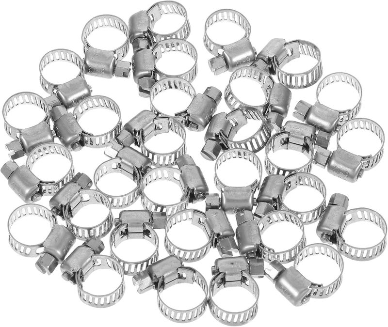 Garneck 30pcs Stainless Steel Adjustable Mini Hose Clamp 6-12mm Width 8mm Heavy Duty Worm-drive Pipe Clamp for Plumbing and Dryer Vent Hose Repair - Image 1