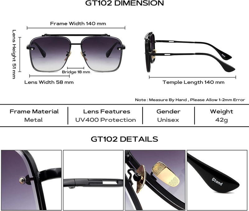 Gtand Fashion Oversized Square Aviator Gradient Sunglasses For Men Vintage Metal Side Shield Steampunk Sun Glasses 64mm - Image 5