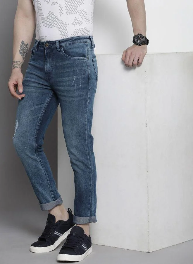 ذا انديان كراج كو Men Slim Fit Solid Mid-Rise Stretchable Jeans